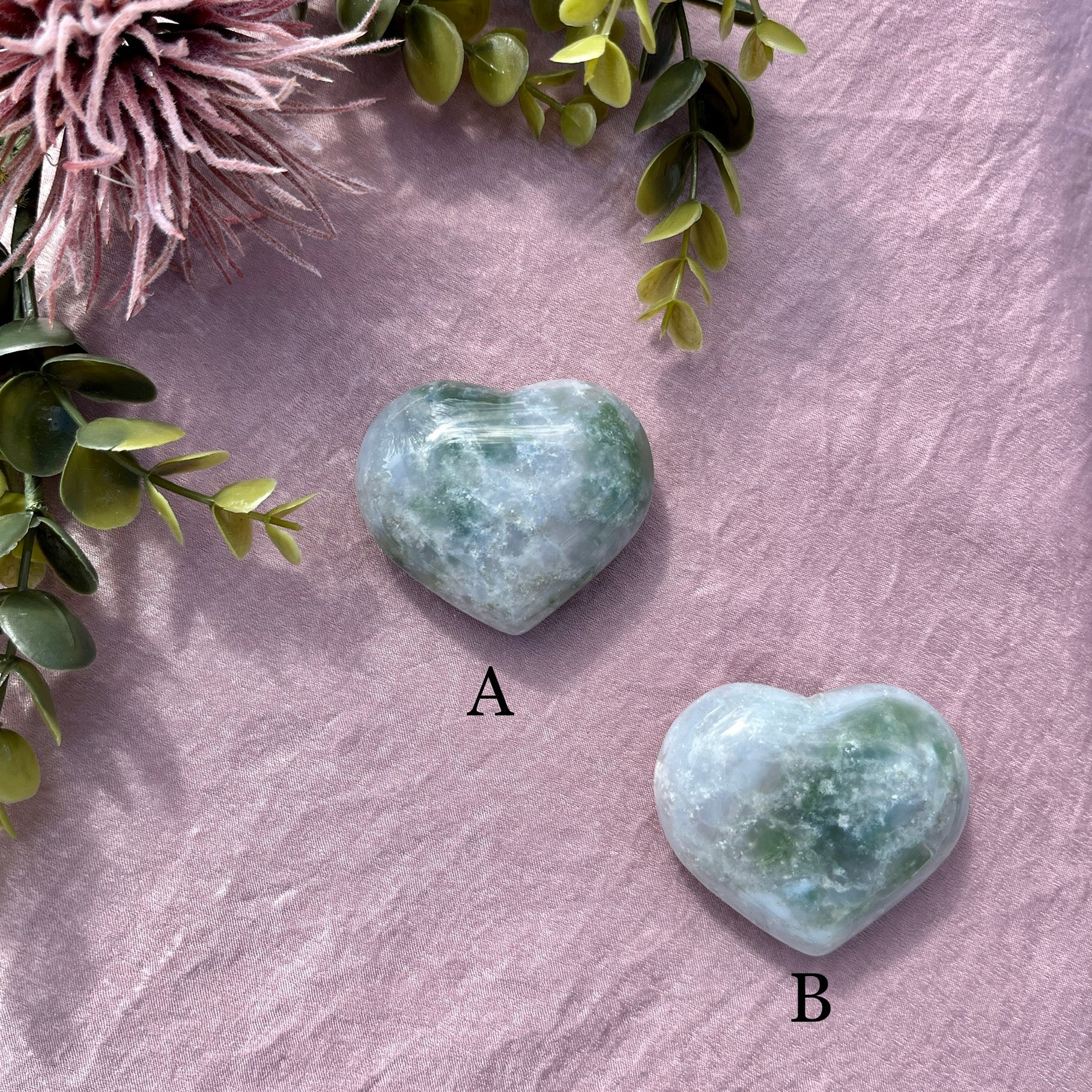 Moss Agate Heart Carving